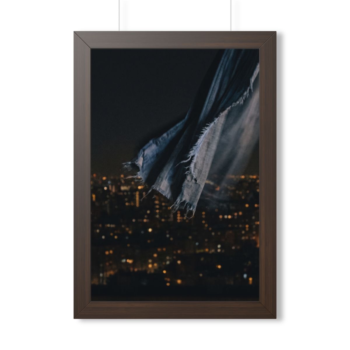 Framed Vertical Poster - City Lights Nocturne — Walnut... |...