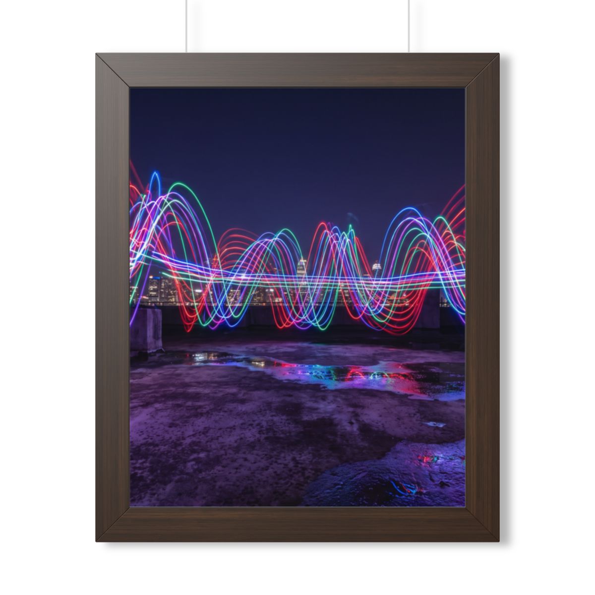Framed Vertical Poster - Neon Wave Night — Walnut (11×14......
