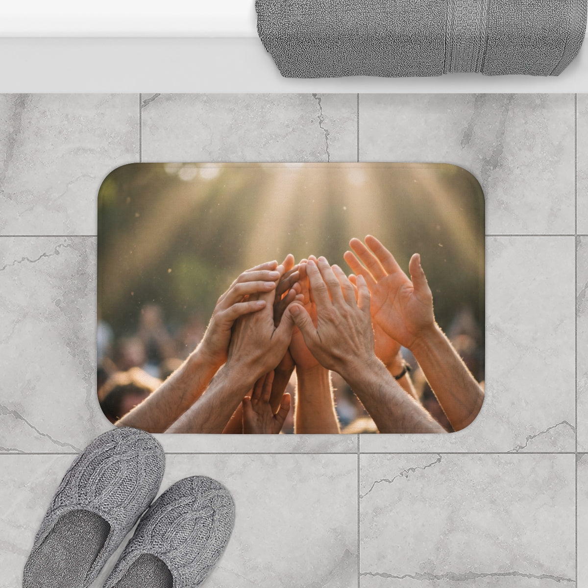 Bath Mat - Golden Rays of Unity Wall Art | Echovira Gallery