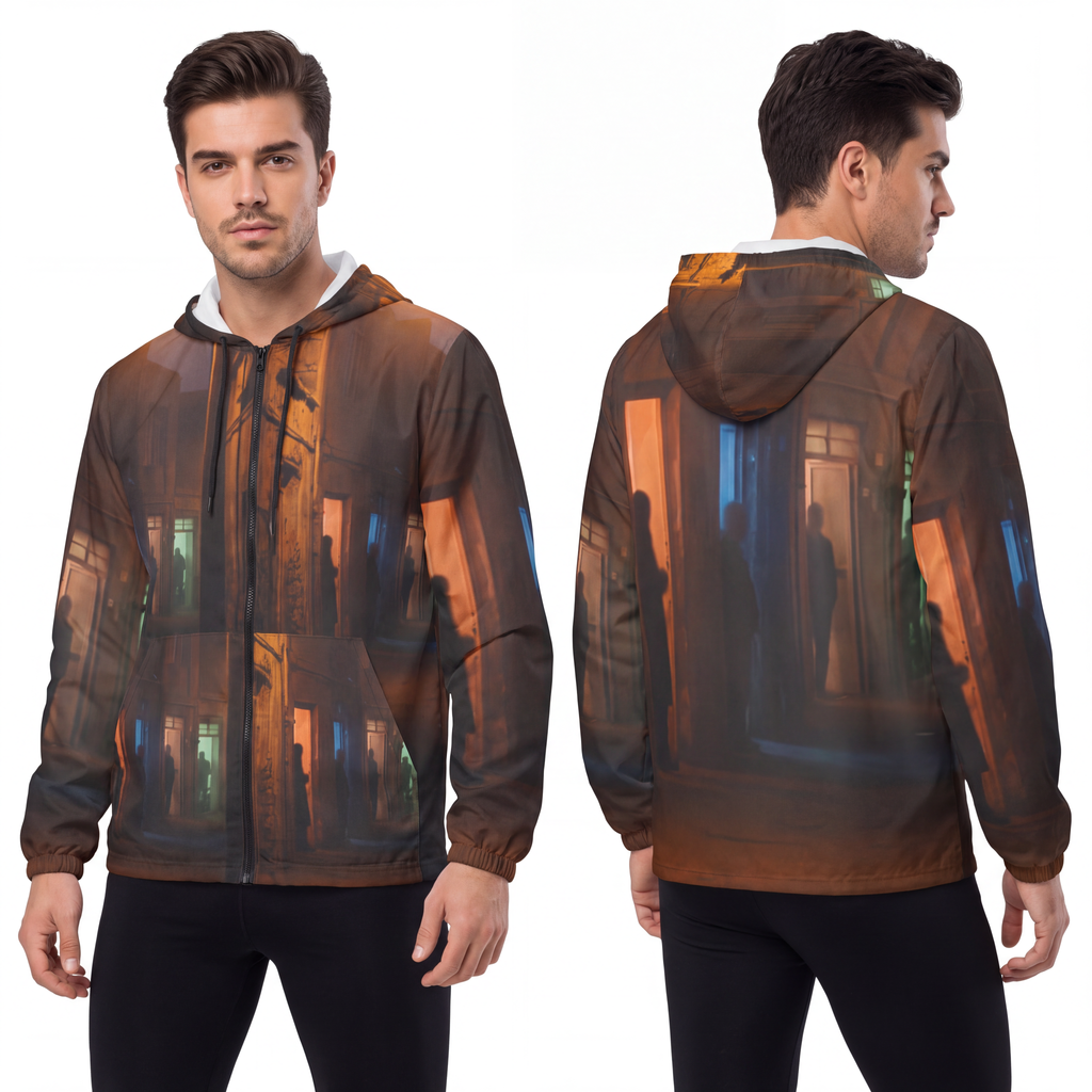 Men's Unisex Windbreaker Jacket - Nocturnal Alleyway Misty...