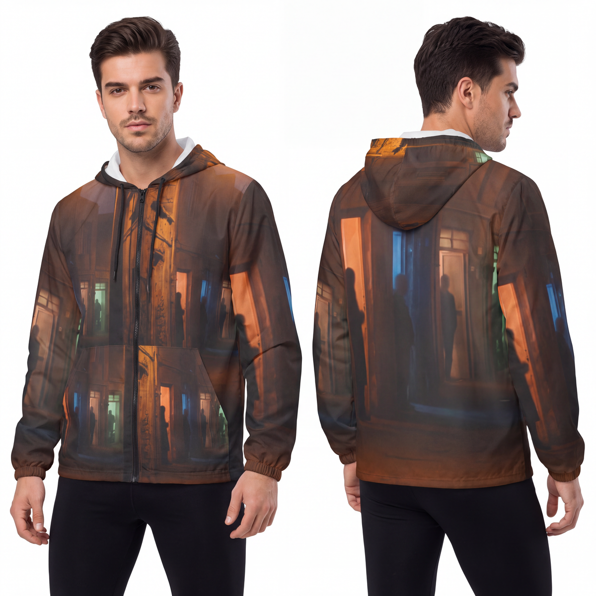 Men's Unisex Windbreaker Jacket - Nocturnal Alleyway Misty...