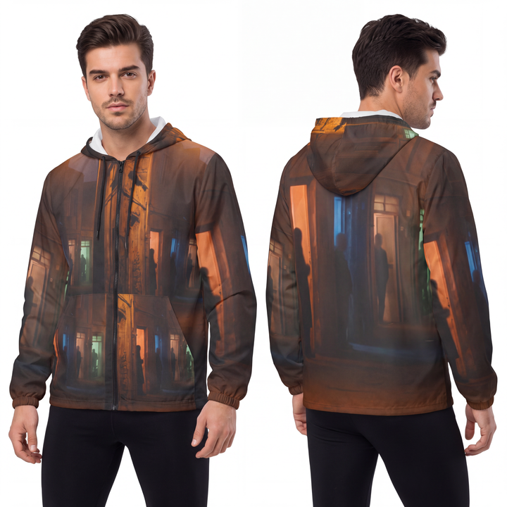 Men's Unisex Windbreaker Jacket - Nocturnal Alleyway Misty Street Art