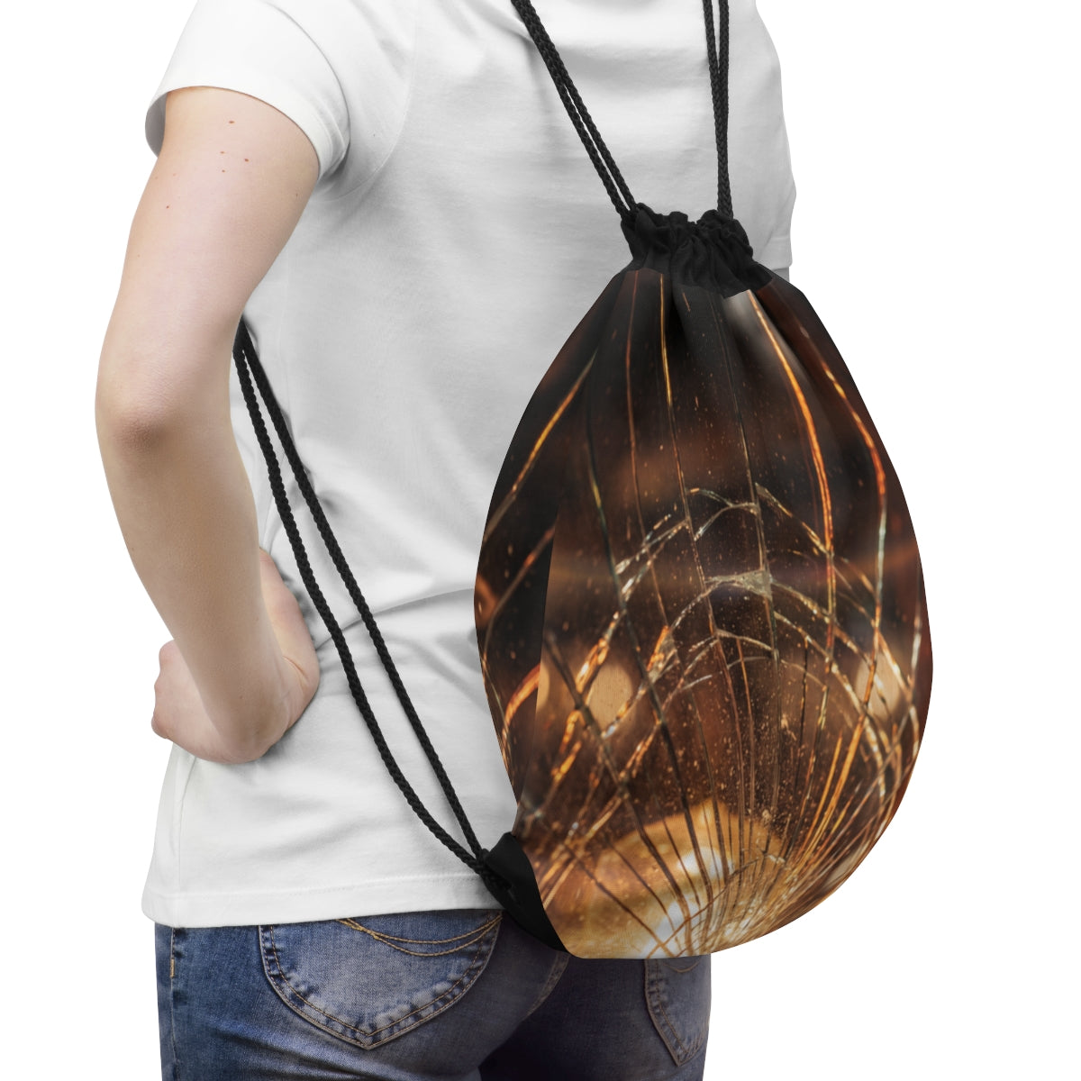 Drawstring Bag - Golden Shattered Glass Cinematic Mood |...