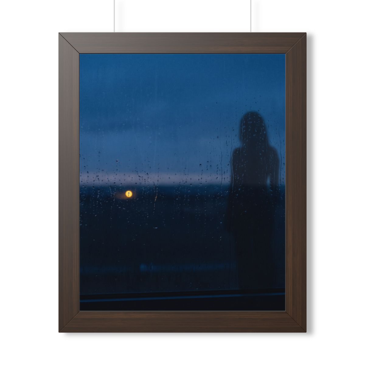 Framed Vertical Poster - Rainy Dusk Silhouette — Walnut... |...