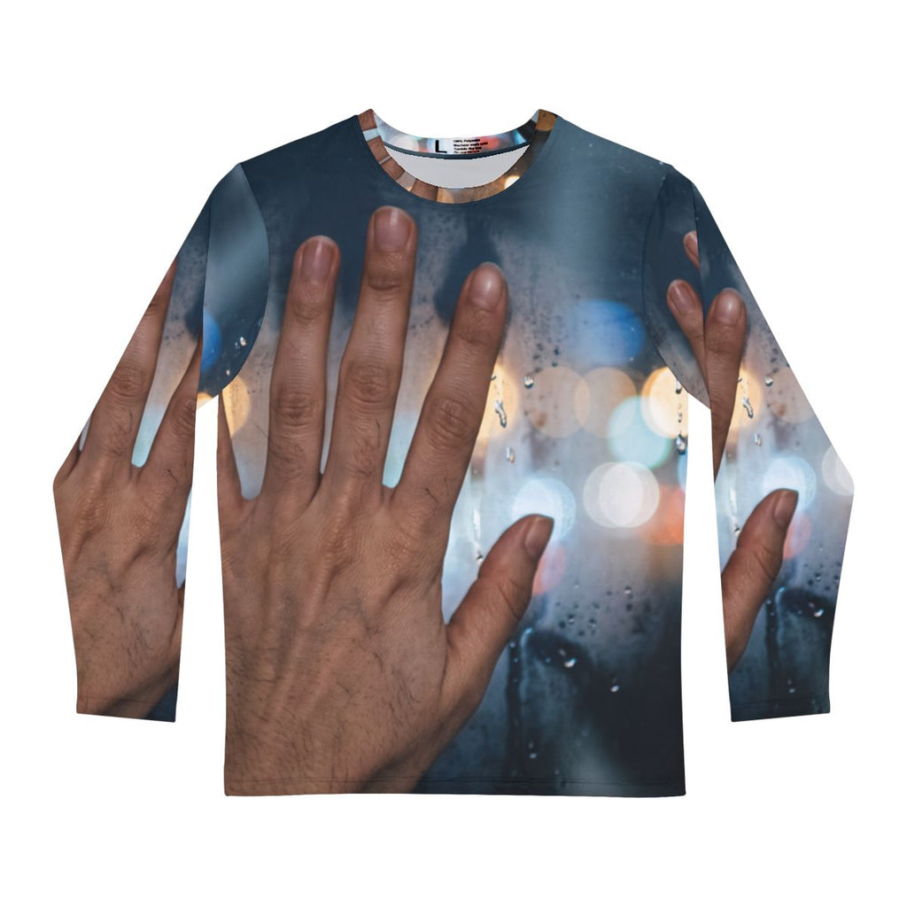 Men's Long Sleeve Shirt Rainy City Window Art