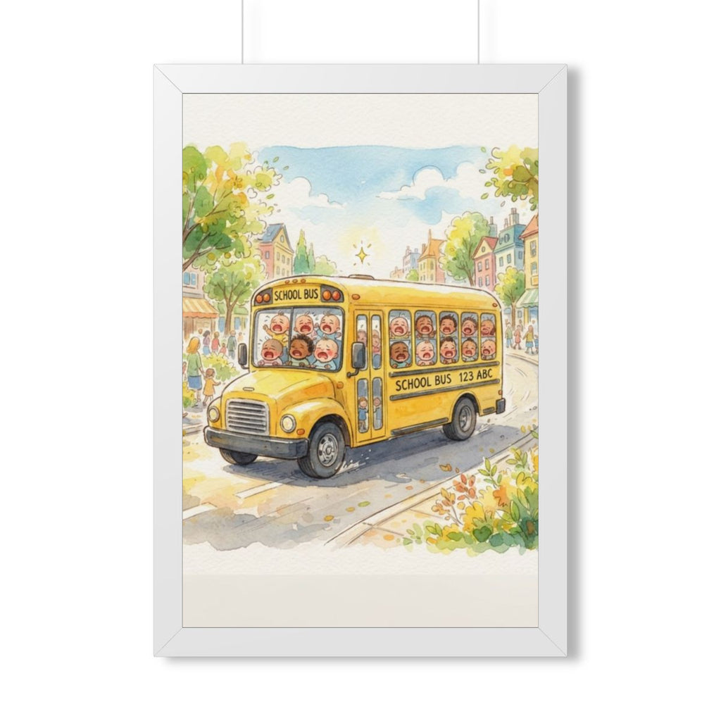 Framed Vertical Poster - Storybook School Bus Watercolor Art...