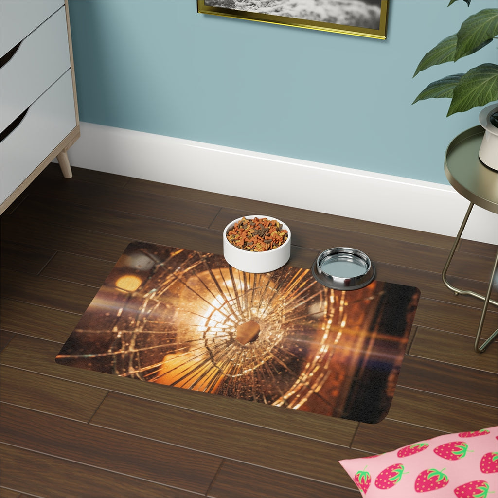 Pet Food Mat - Shattered Amber Glass Moody Art | Echovira...