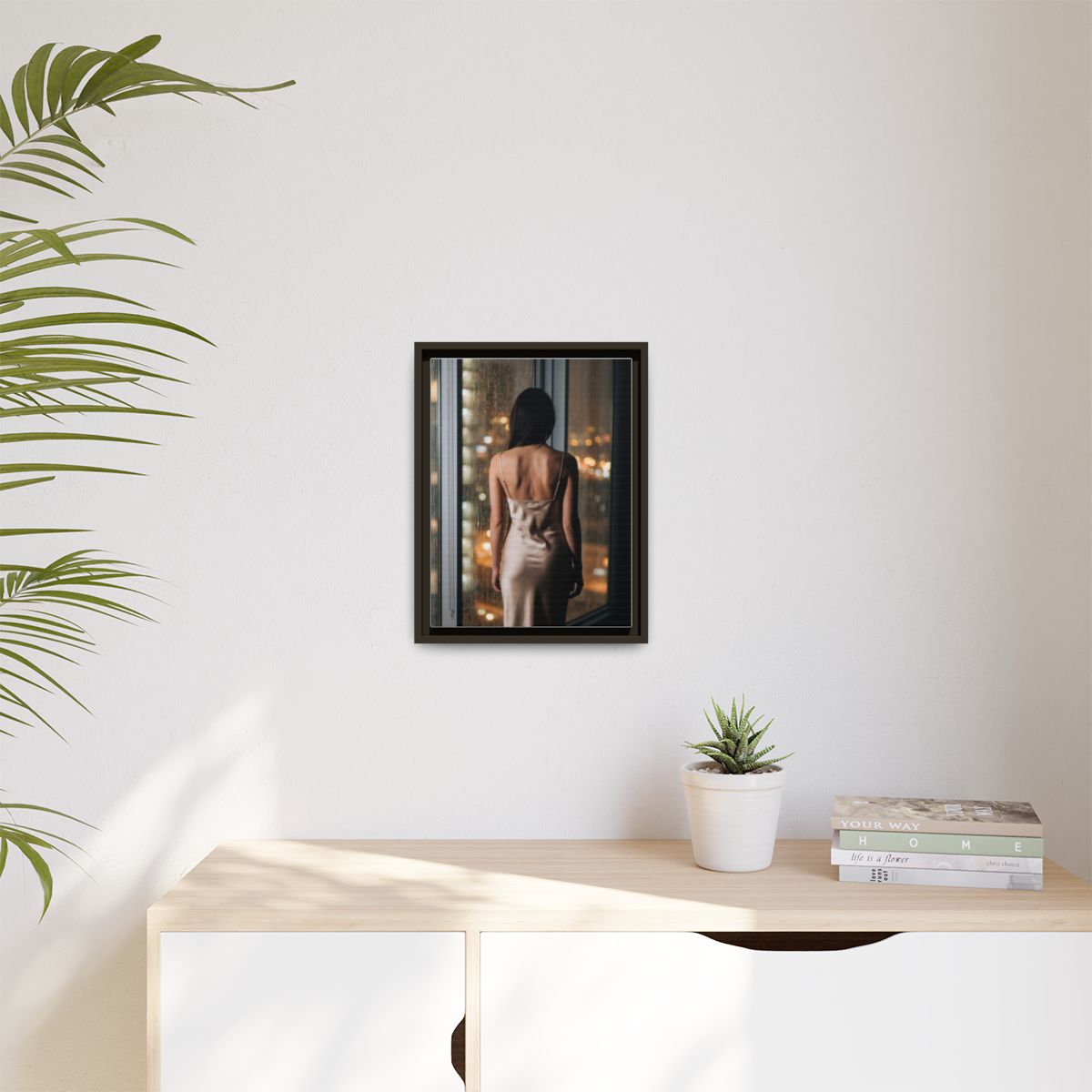 Matte Canvas, Framed - Rainy City lights Glow — Espresso /...