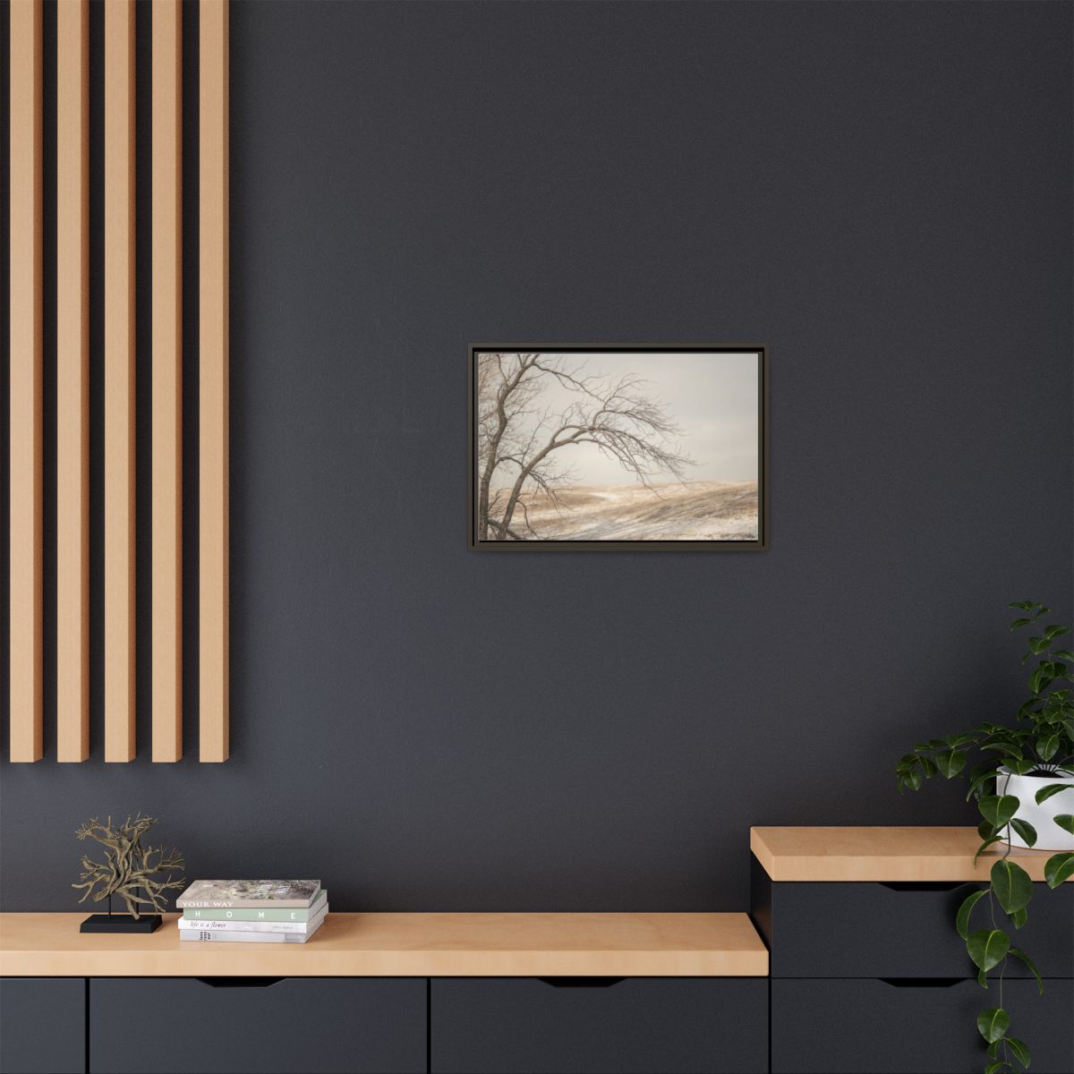 Framed Canvas Art - Minimalist Winter — Espresso / 1.25"
