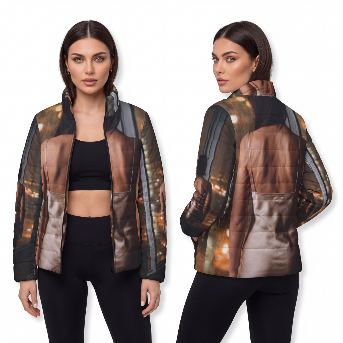 Women's Puffer Jacket - Rainscape Glow | Echovira Gallery