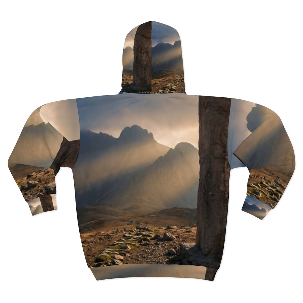 Unisex Zip Hoodie - Mystic Monolith Ancient Persian Mountain...