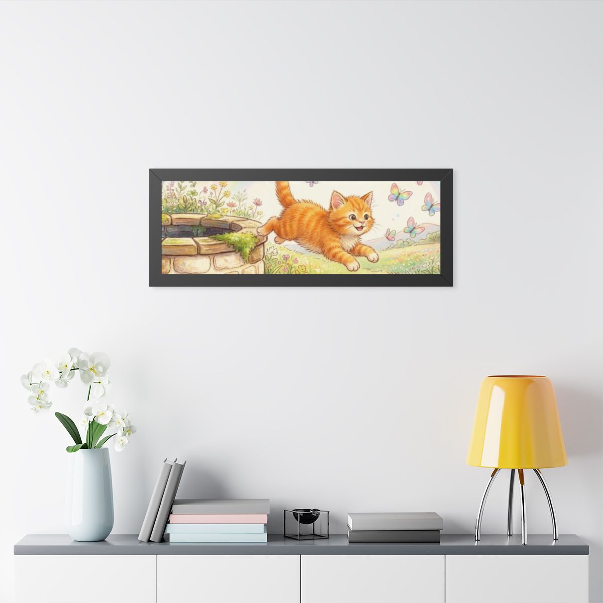 Framed Horizontal Poster - Joyful Kitten Meadow — Black... |...